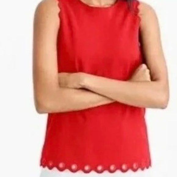 J Crew Red Scalloped Sleeveless Top Size 12 Petite - Picture 1 of 7